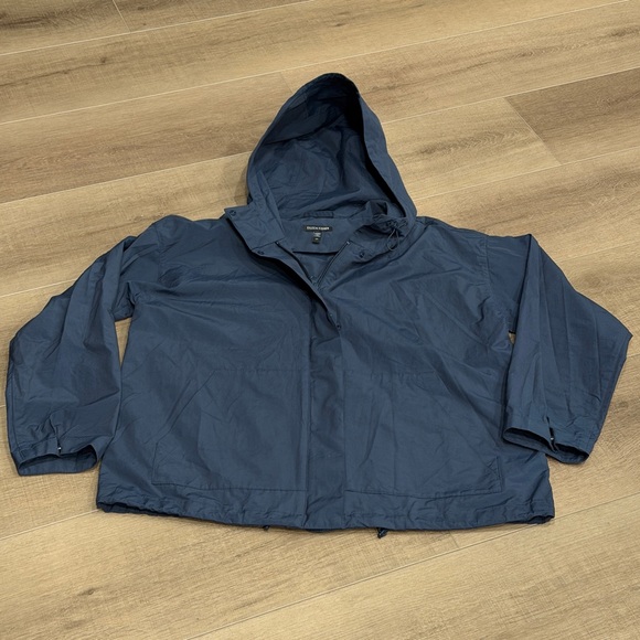 Eileen Fisher Jacket Navy Nylon Cotton Hood Relax Lagenlook Classic Minimal P/S - Picture 6 of 12